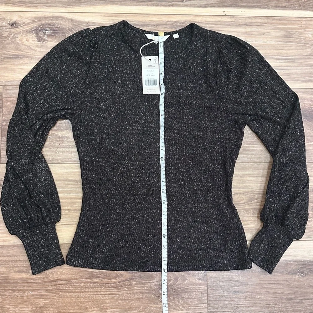 Boden Sparkle Puff Sleeve Sweater Crew Neck Wool Cashmere Black Sz 8 NWT